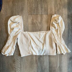 Women's Cream Smocked Crop‎ Top